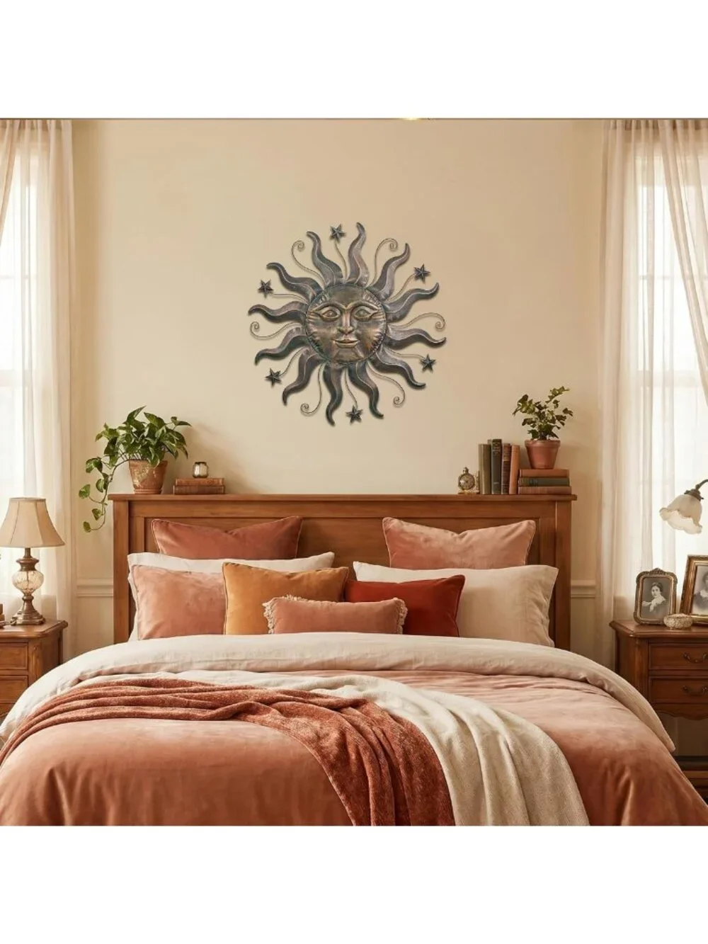 Rustic Metal Sun Wall Art Decor, 26.4'' Hanging Decoration for Indoor & Outdoor